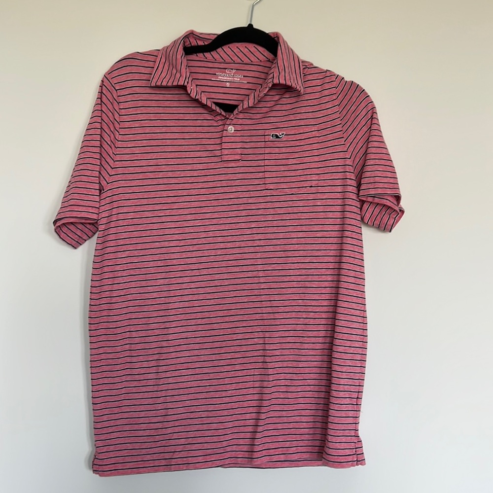 Boys vineyard vines pink navy stripe polo. Size Xl